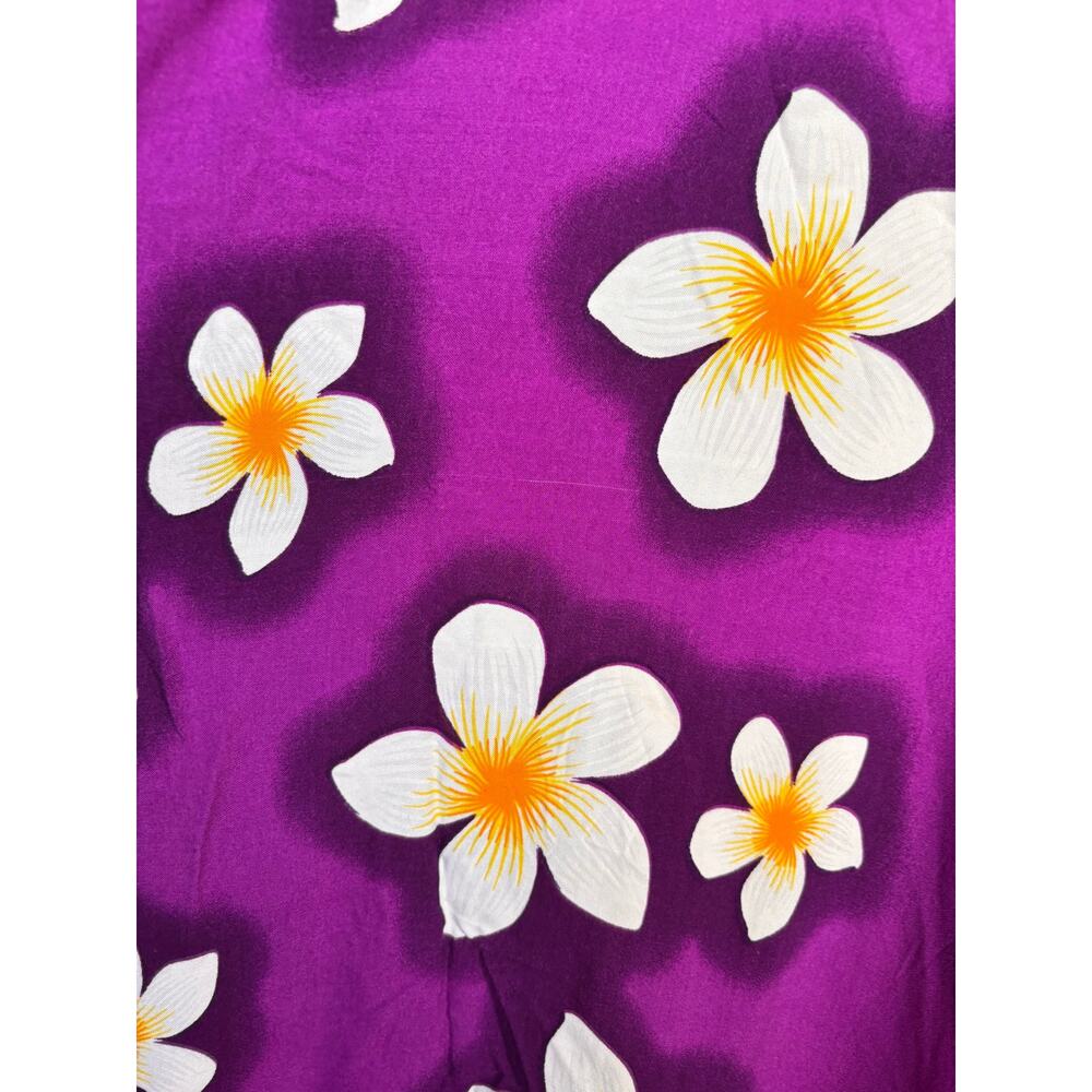 Vintage Purple Hawaiian Plumeria Floral Maxi Dress One Size Rayon Tropical Luau - Picture 10 of 11